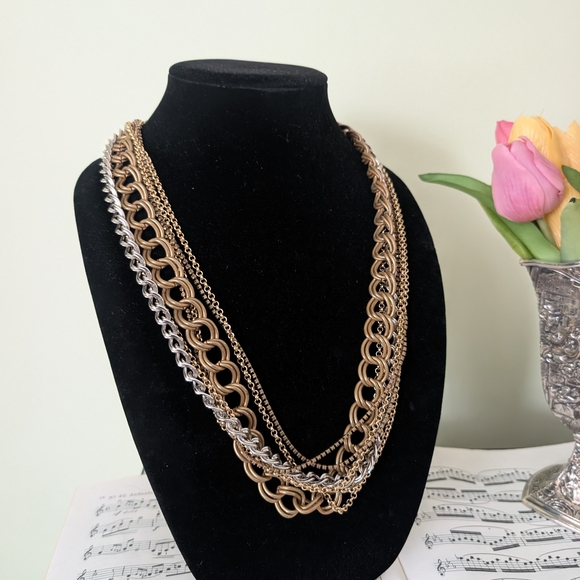 Chunky Muli Chain Gold and Silver Layered Necklace - Picture 4 of 7